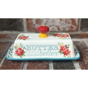 Pioneer Woman Vintage Floral Butter Dish Stoneware - 116254.01